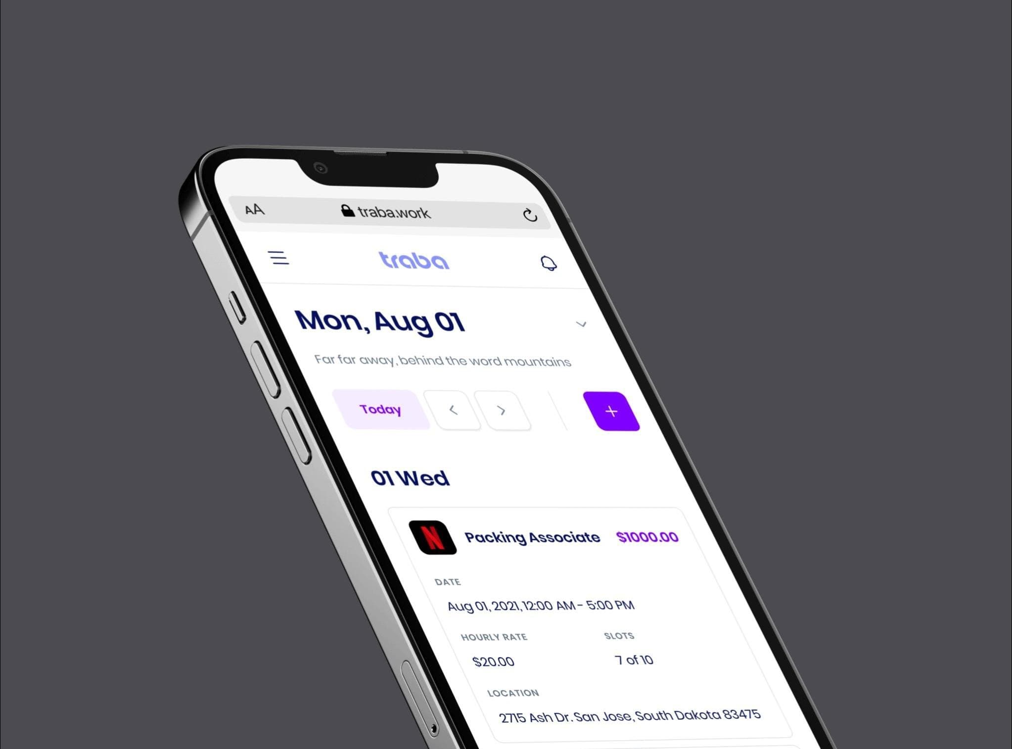 Traba mobile app on an iPhone